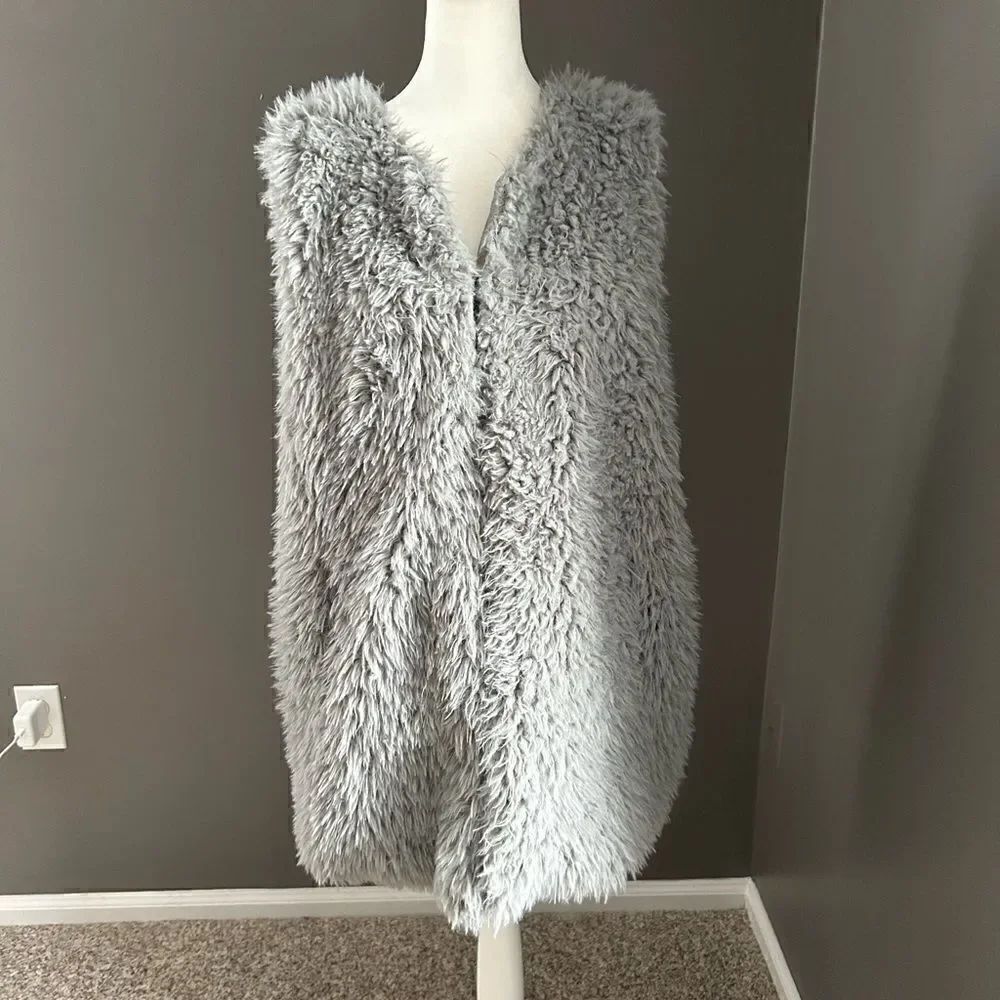 Jason Maxwell Outerwear Collection Womens Gray Faux Fur Cardigan Vest Size Large